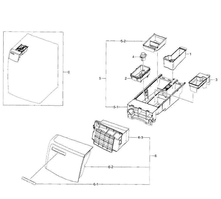 Drawer Diagram and Parts List for WF520ABW XAA-0001 Samsung Washer