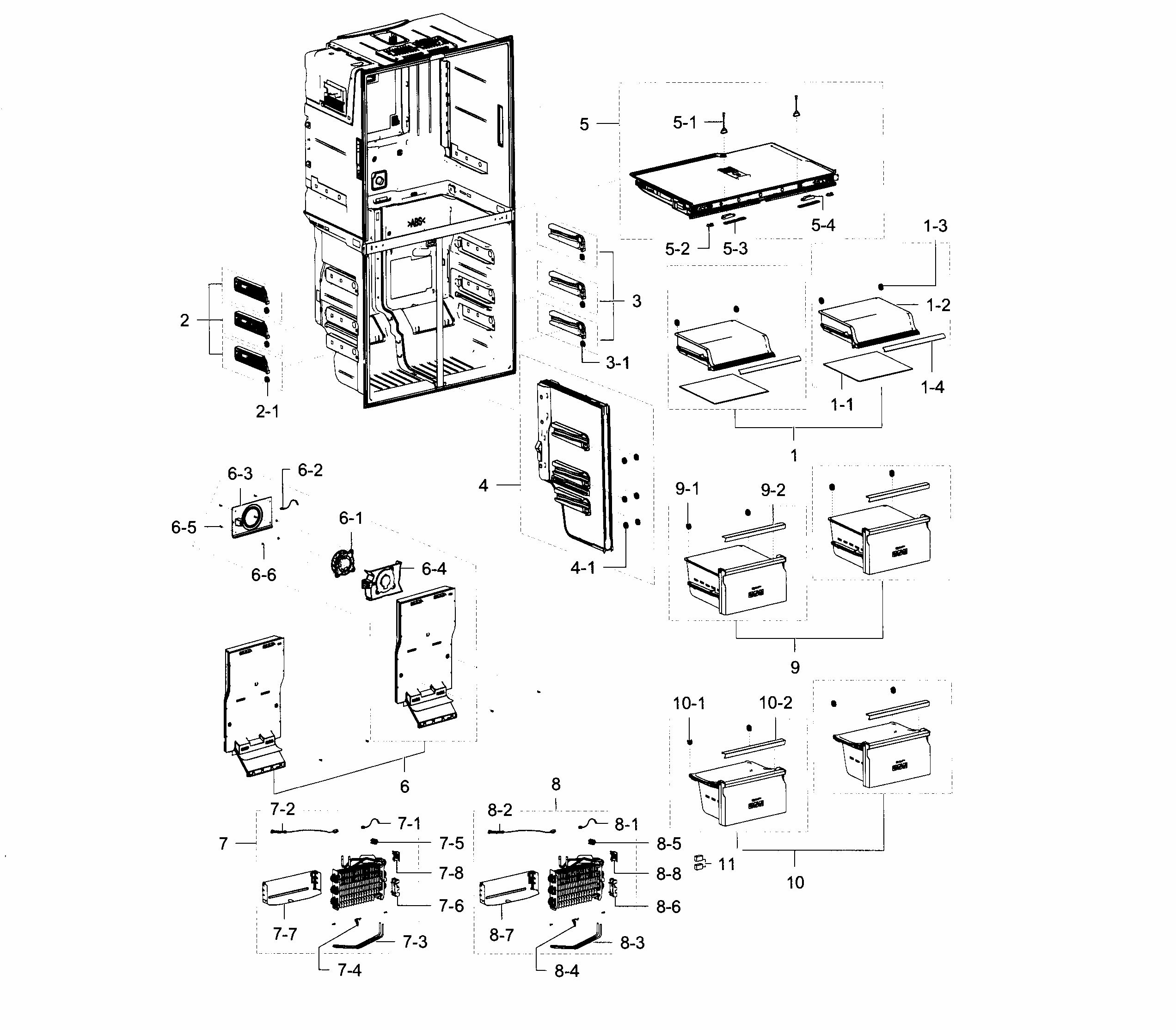 Freezer Diagram and Parts List for RF23J9011SR AA-0002 Samsung Refrigerator