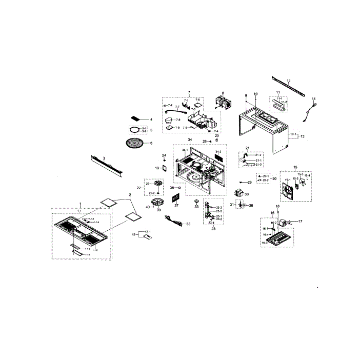 Main Assembly Diagram and Parts List for ME17H703SHS AA-00 Samsung Microwave Oven Combo