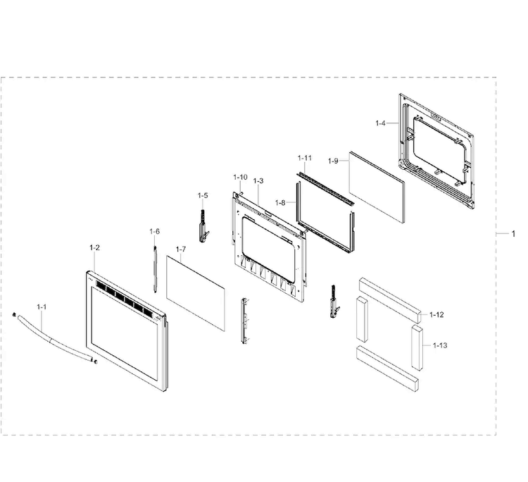 Door Diagram and Parts List for NE59J7630SS AA-0000 Samsung Range