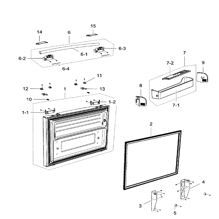 Freezer Door Diagram and Parts List for RF267ACBP XAA-00 Samsung Refrigerator