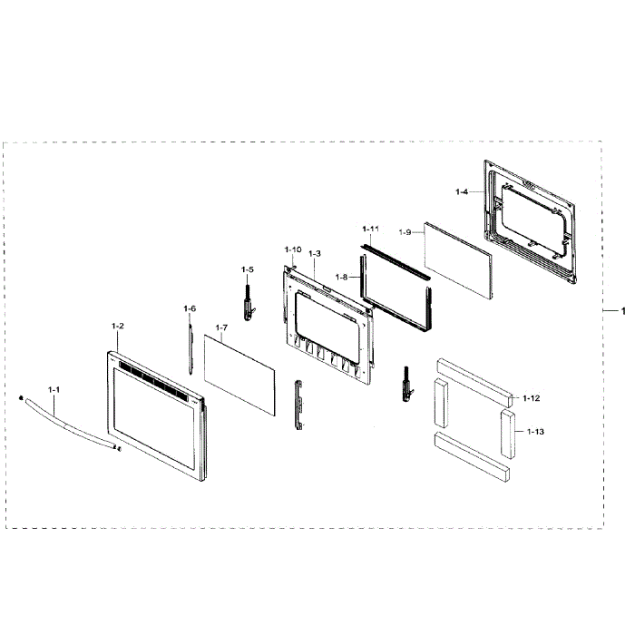 Door Assembly Diagram and Parts List for NE59J7650WS AA-00 Samsung Range