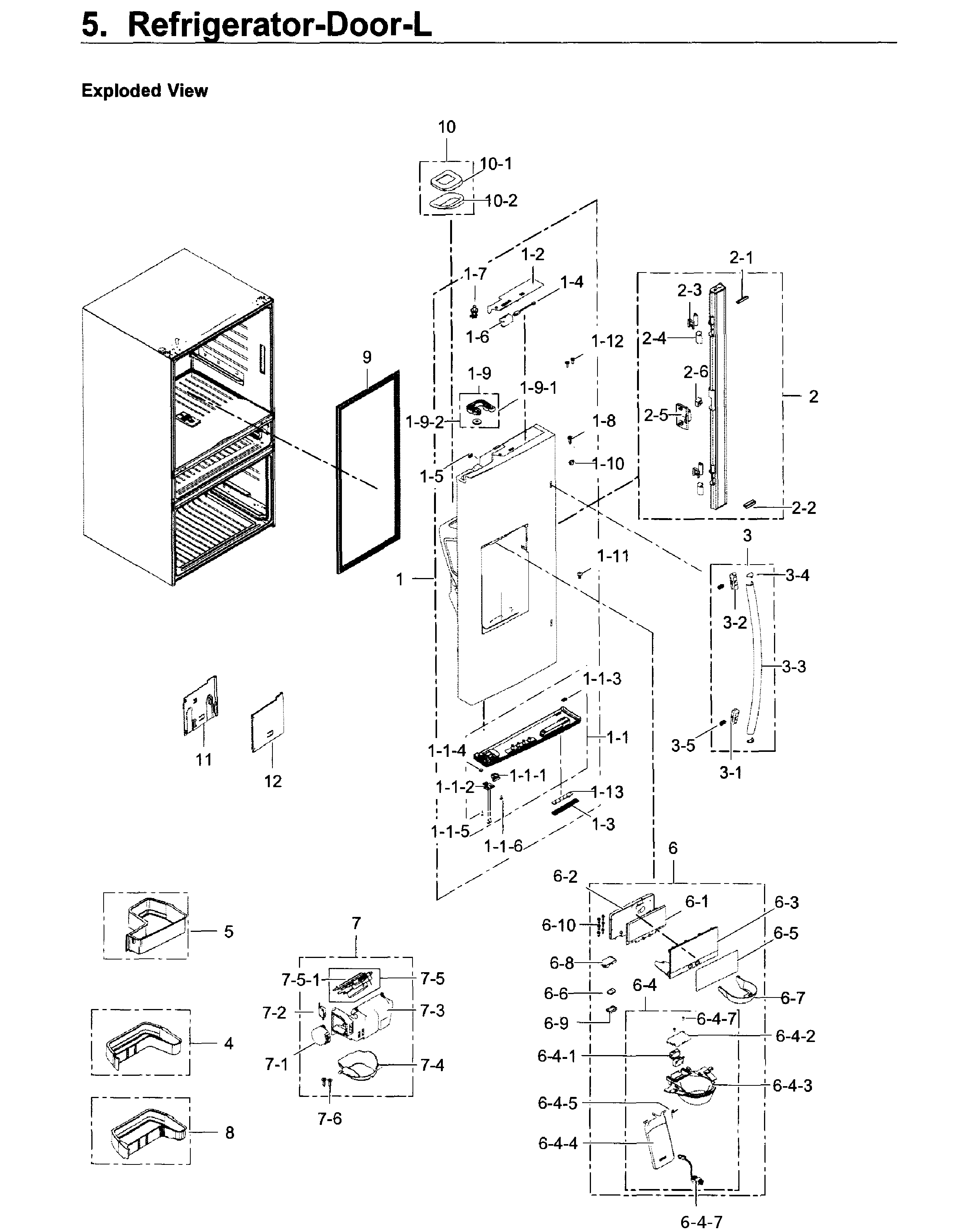 Fridge Door L Diagram and Parts List for RF22KREDBSR AA-0001 Samsung Refrigerator