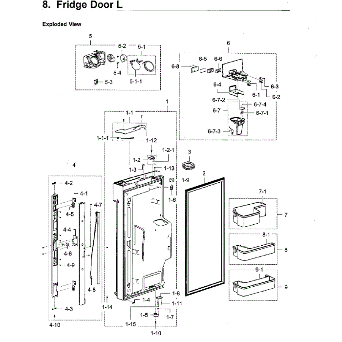 Fridge Door L Diagram and Parts List for RF28K9580SG AA-01 Samsung Refrigerator