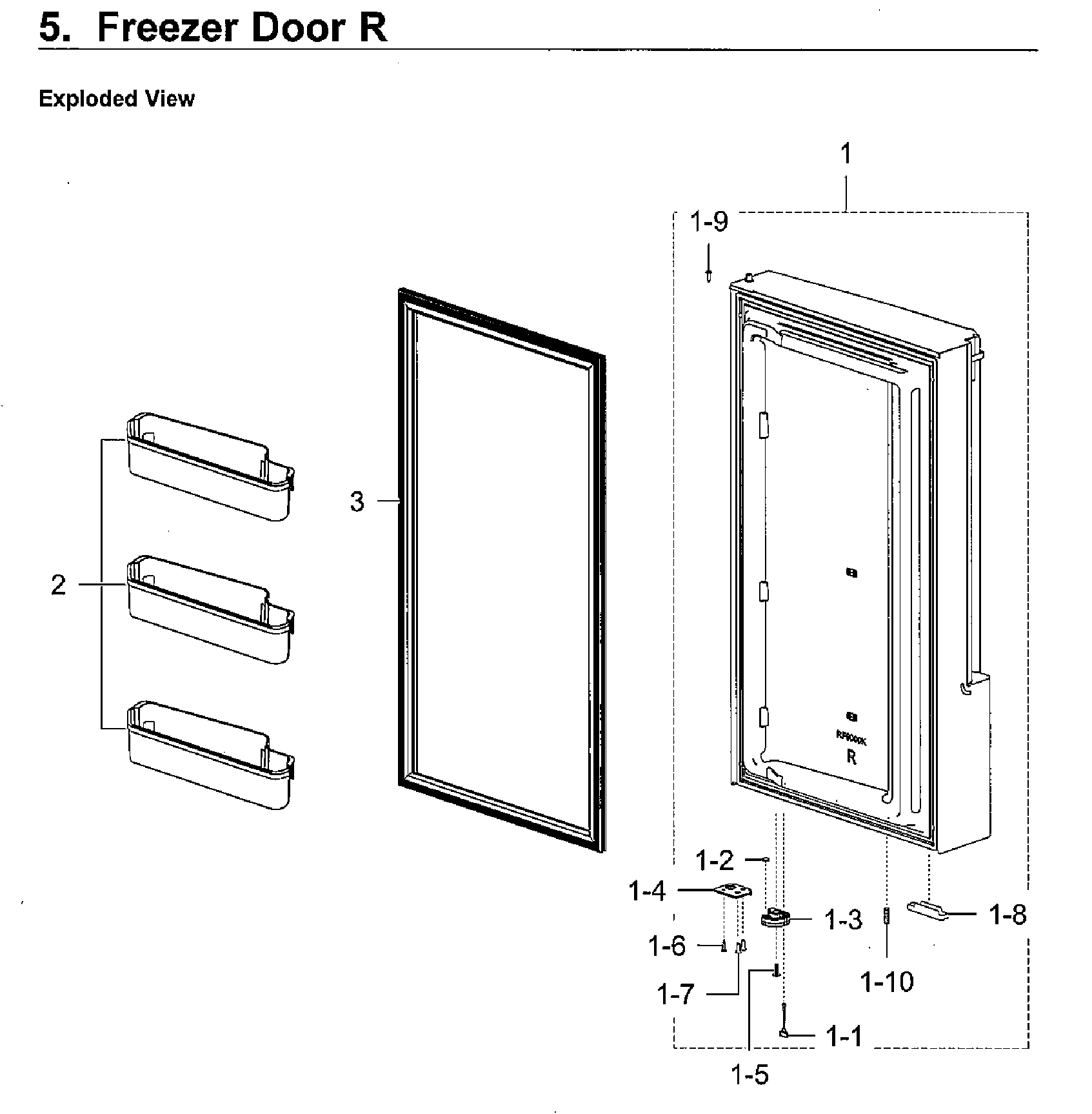 Freezer Door R Diagram and Parts List for RF28K9580SR AA-0001 Samsung Refrigerator