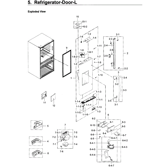 Fridge Door L Diagram and Parts List for RF22KREDBSR AA-04 Samsung Refrigerator