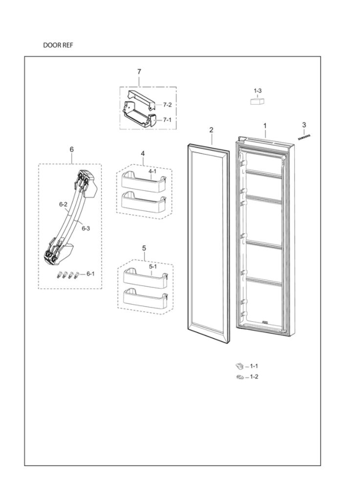Refrigerator Door Parts Diagram and Parts List for RS25J500DWW BY-02 Samsung Refrigerator