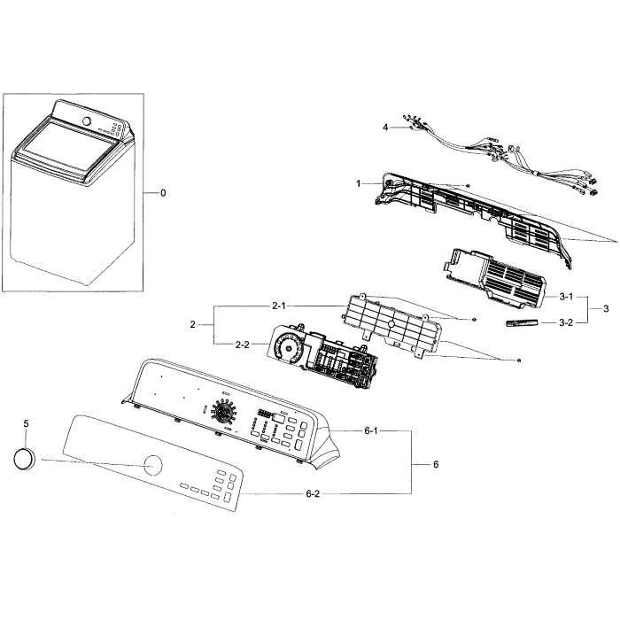 Control Panel Diagram and Parts List for WA456DRHDWR AA-04 Samsung Washer