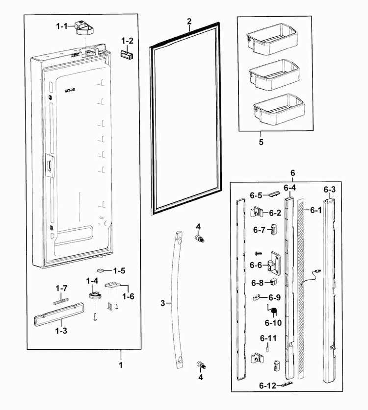 Refrigerator Door L Diagram and Parts List for RFG293HARS XAA-0000 Samsung Refrigerator