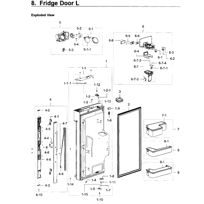 Fridge Door L Diagram and Parts List for RF28K9580SG AA-00 Samsung Refrigerator