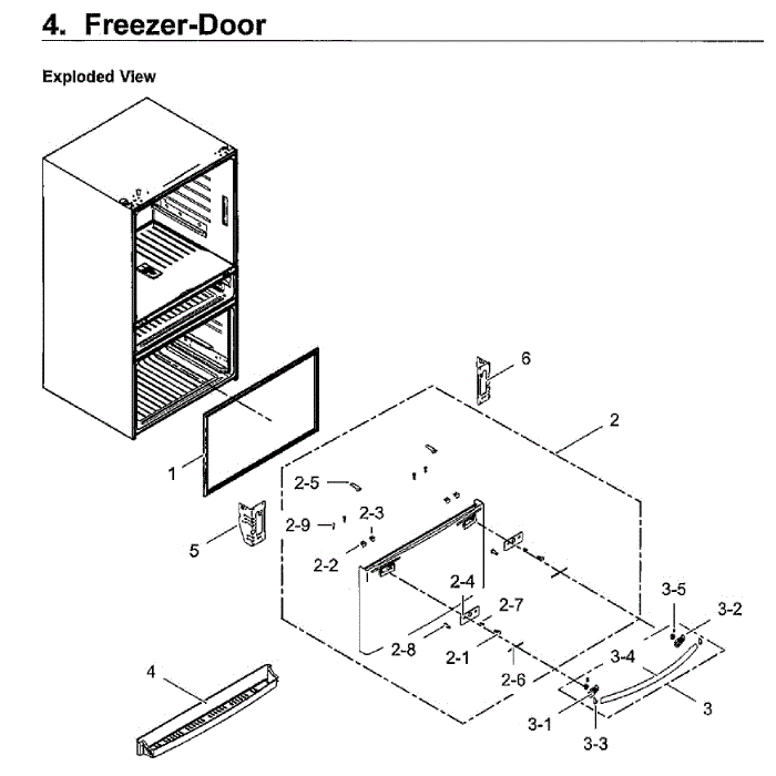 Freezer Door Diagram and Parts List for RF28HMEDBWW AA-10 Samsung Refrigerator