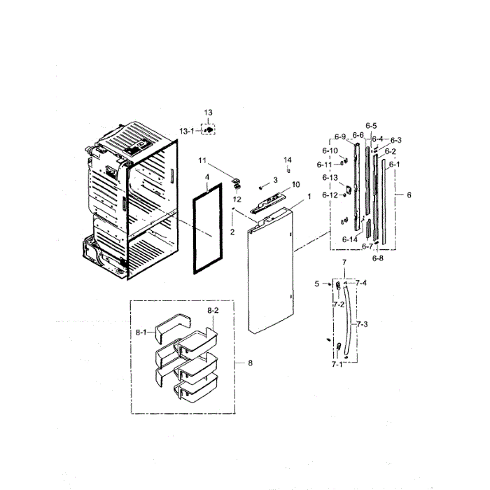 Refrigerator Door-Left Diagram and Parts List for RF260BEAEWW AA-01 Samsung Refrigerator