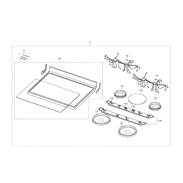 Cooktop Diagram and Parts List for NE594R0ABSR AA-00 Samsung Range