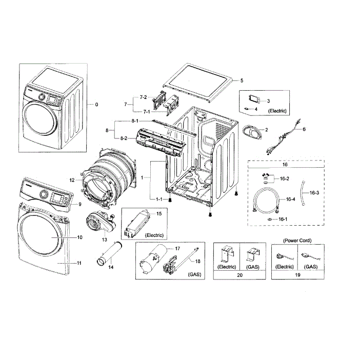 Main Assembly Diagram and Parts List for DV45H6300GG A3-00 Samsung Dryer