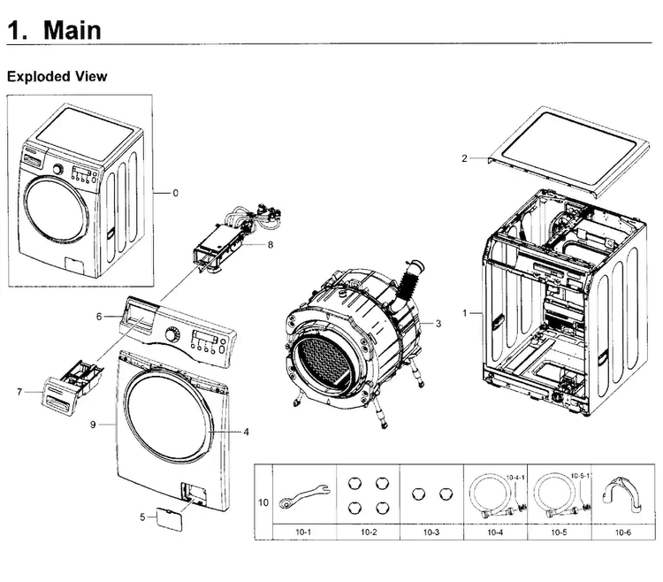 Main Asy Diagram and Parts List for WF350ANP XAA-0002 Samsung Washer