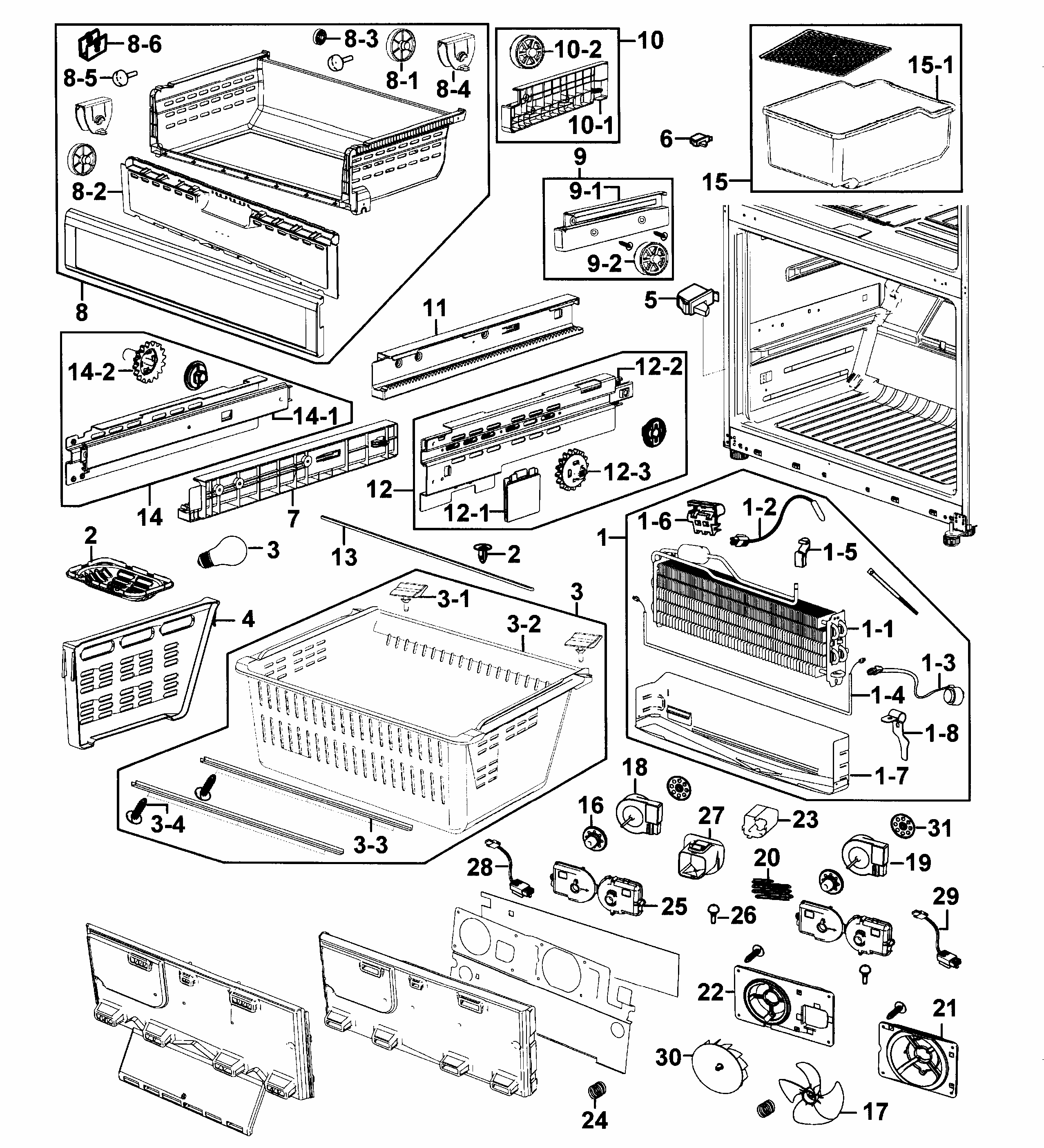 Freezer Diagram and Parts List for RF268ACRS XAA-0001 Samsung Refrigerator
