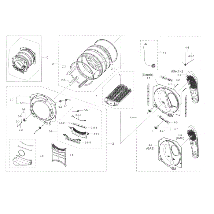 Drum Diagram and Parts List for DV45K6500EV A3-00 Samsung Dryer