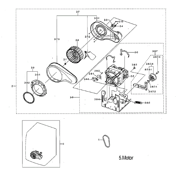 Motor Duct Diagram and Parts List for DVE45M5500W A3-00 Samsung Dryer