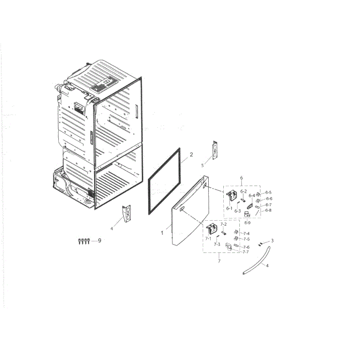 Freezer Door Diagram and Parts List for RF263TEAEBC AA-03 Samsung Refrigerator