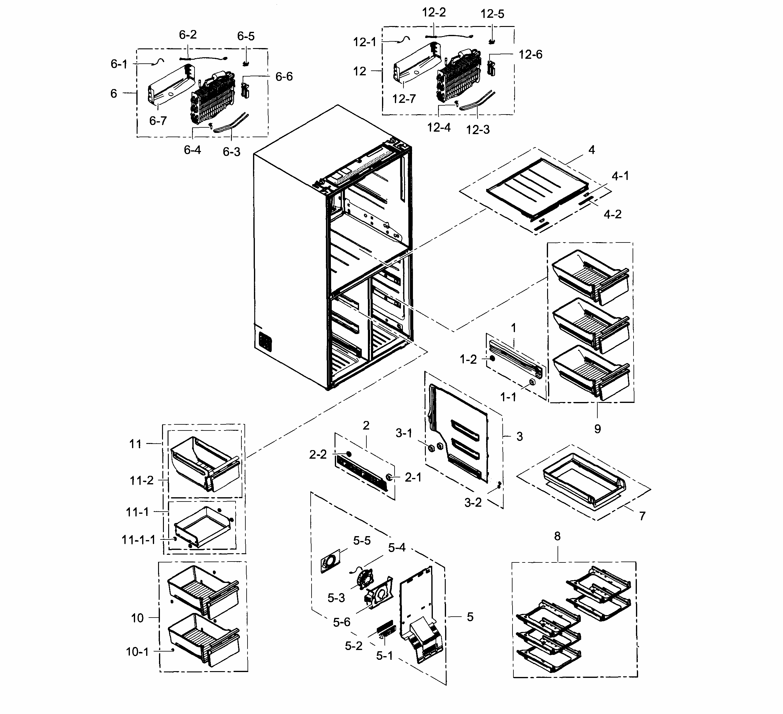 Freezer Diagram and Parts List for RF34H9960S4 AA-0001 Samsung Refrigerator