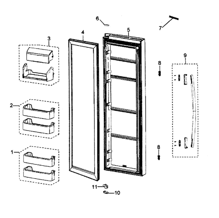Right Door Diagram and Parts List for RS265TDPN XAA Samsung Refrigerator