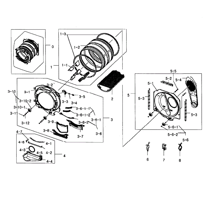 Drum Assembly Diagram and Parts List for DV448AEP XAA-02 Samsung Dryer