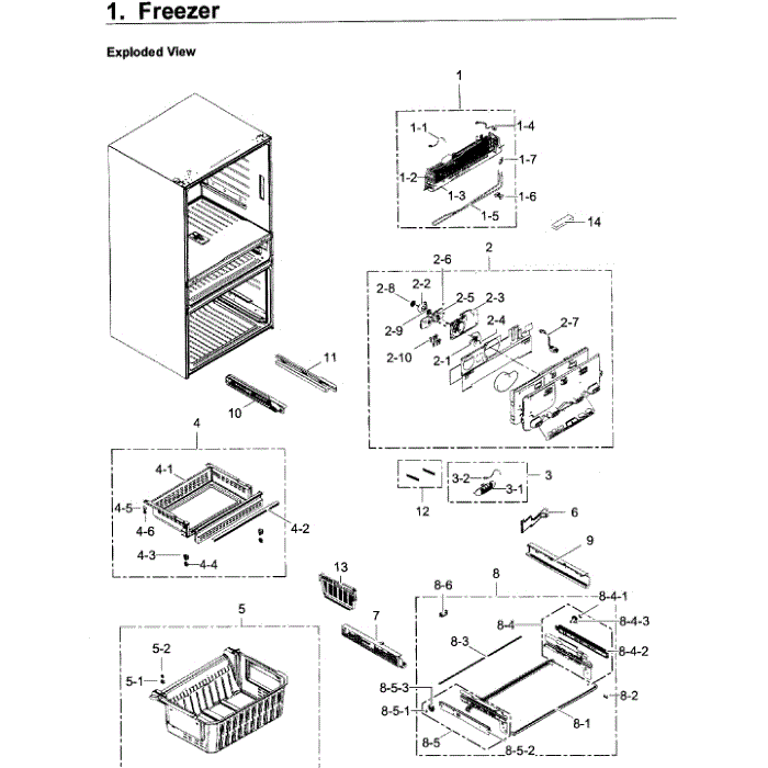 Freezer Diagram and Parts List for RF22KREDBSG AA-01 Samsung Refrigerator