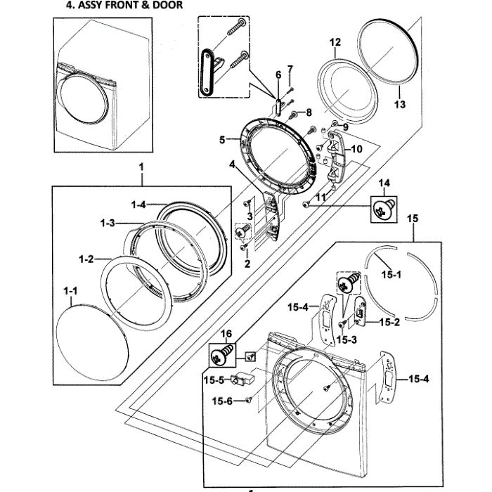 Door Assembly Diagram and Parts List for DV328AEW XAA-00 Samsung Dryer