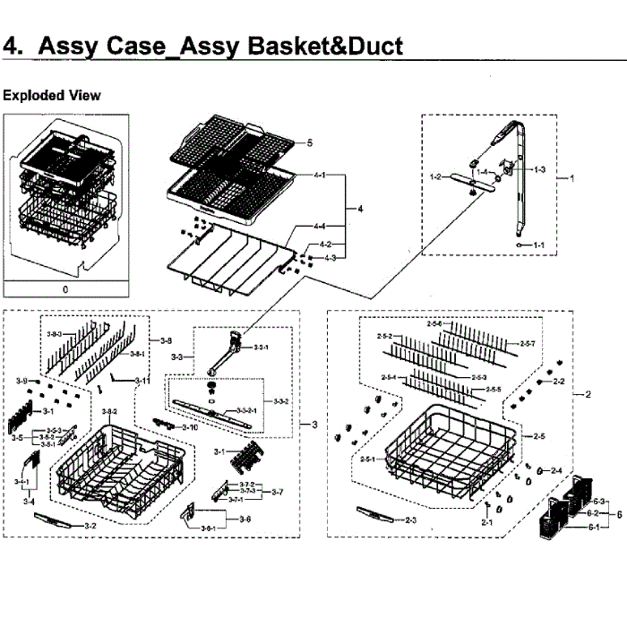 Basket And Duct Diagram and Parts List for DW80H9970US AA-02 Samsung Dishwasher