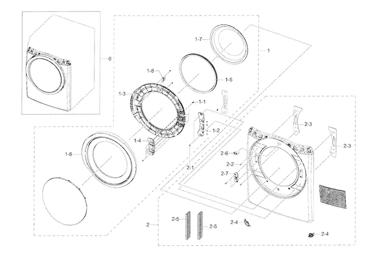 Frame Front & Door Diagram and Parts List for DV42H5600EP A3-0000 Samsung Dryer