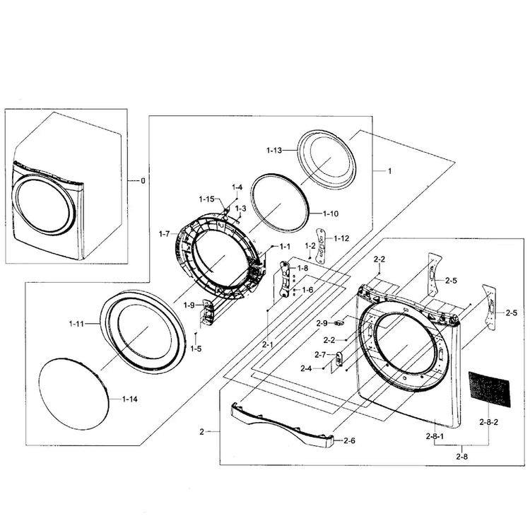 Front Assy Diagram and Parts List for DV455EVGSWR AA-0001 Samsung Dryer