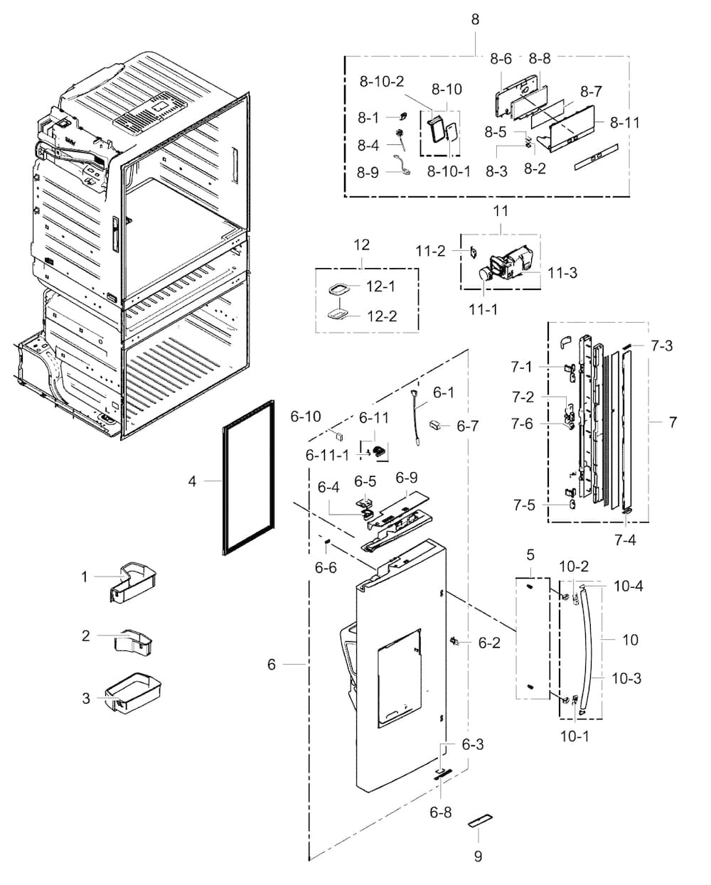 Fridge Door L Diagram and Parts List for RF25HMEDBSR AA-0000 Samsung Refrigerator