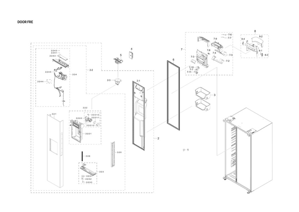 Freezer Door Parts Diagram and Parts List for RS27T5201SR AA-00 Samsung Refrigerator