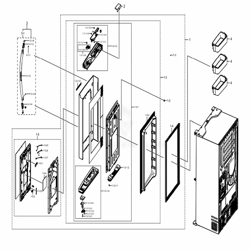 Fridge Door Right Diagram and Parts List for RF28NHEDBSG (AA)(0001) Samsung Refrigerator