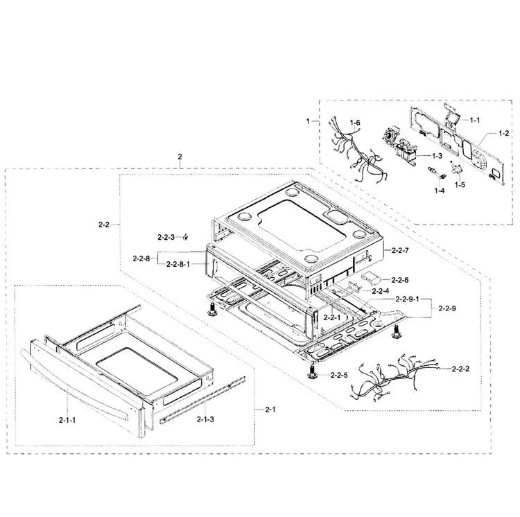 Drawer Diagram and Parts List for NX58H5650WS AA-0000 Samsung Range