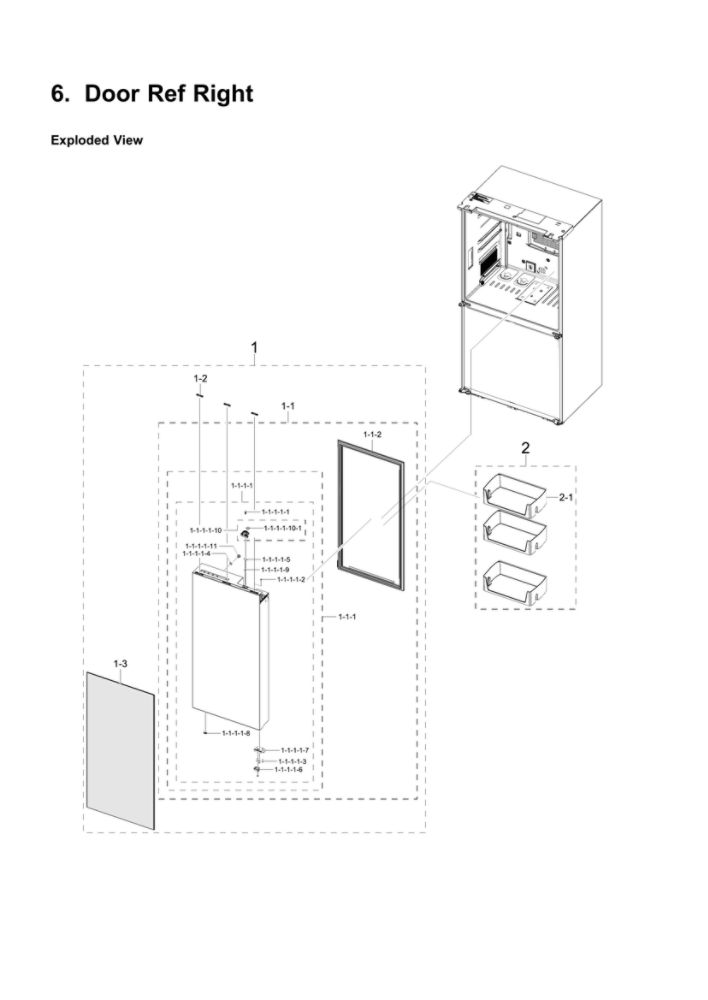Right Refrigerator Door Parts Diagram and Parts List for RF23A9675MT AA-00 Samsung Refrigerator