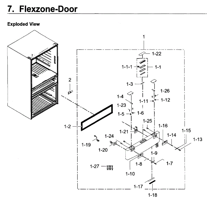 Flexzone Diagram and Parts List for RF22KREDBSG AA-01 Samsung Refrigerator