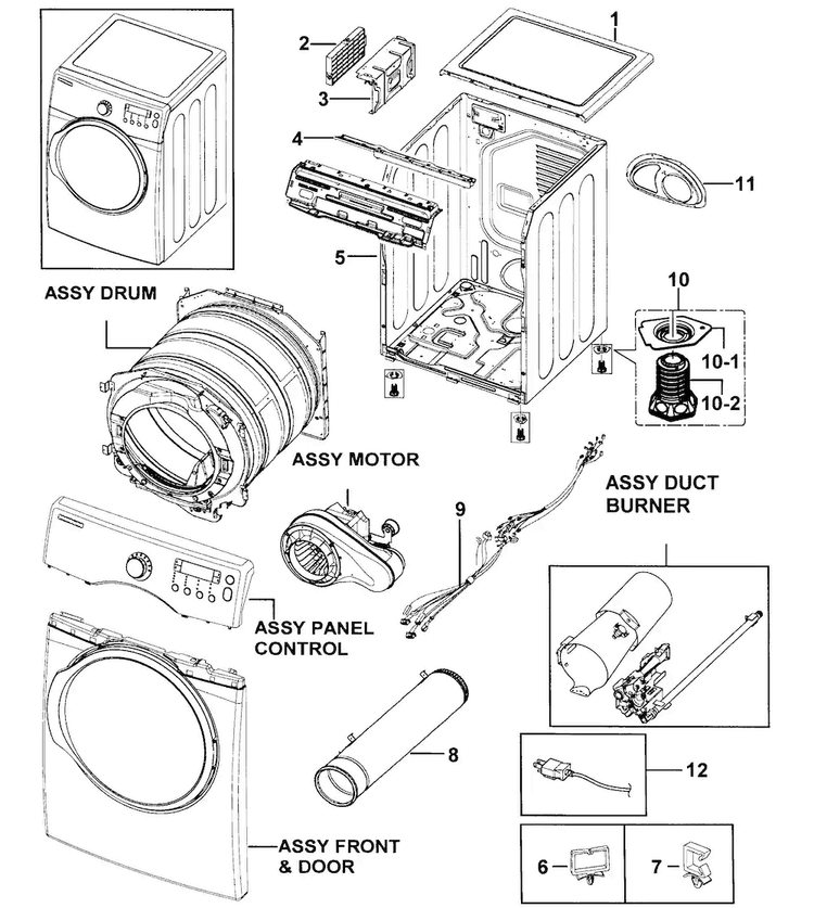Main Assy Diagram and Parts List for DV331AGW XAA-0000 Samsung Dryer