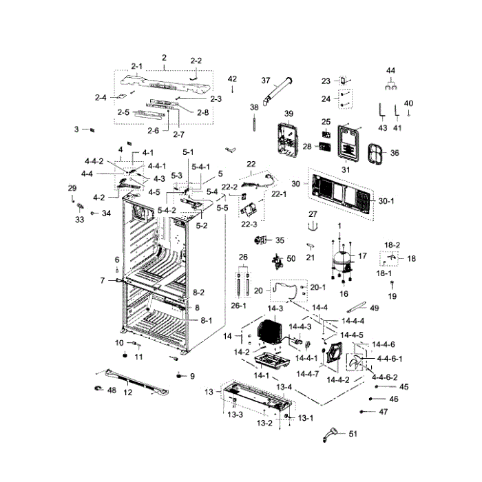 Cabinet Diagram and Parts List for RFG293HARS XAA-03 Samsung Refrigerator