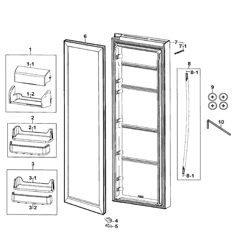 Refrigerator Door Diagram and Parts List for RS267TDPN XAA-0000 Samsung Refrigerator
