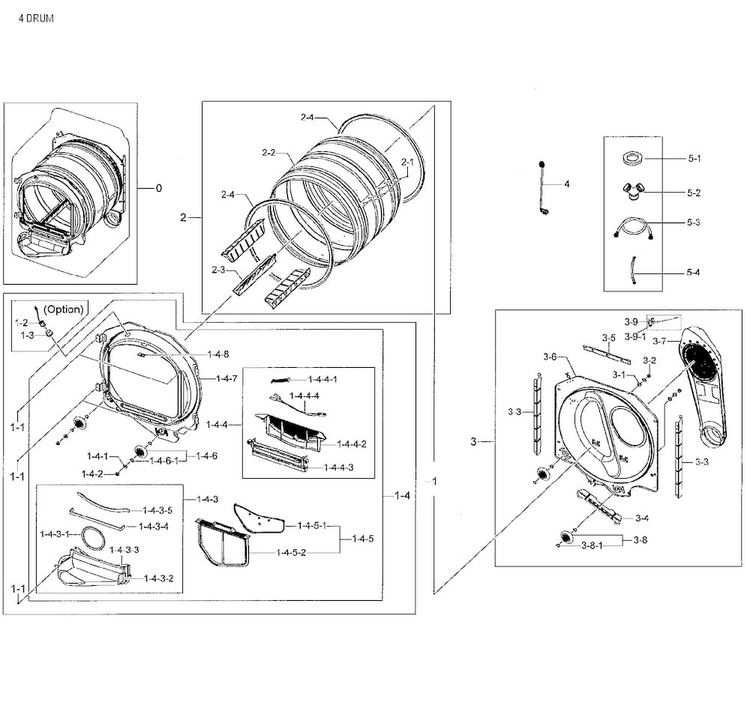 Drum Diagram and Parts List for DV48J7700EW A2-0002 Samsung Dryer
