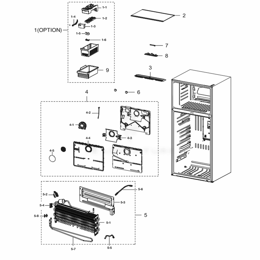 Freezing Compartment Diagram and Parts List for RT21M6215SG (AA)(0002) Samsung Refrigerator