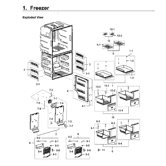 Freezer Diagram and Parts List for RF28K9070SG AA-01 Samsung Refrigerator