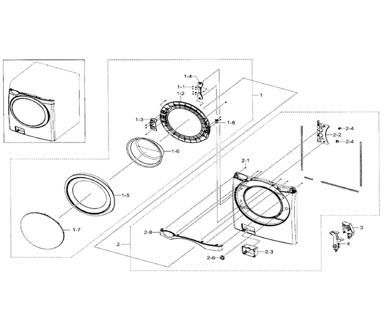 Frame Front & Door Diagram and Parts List for WF511ABW XAA-0001 Samsung Washer