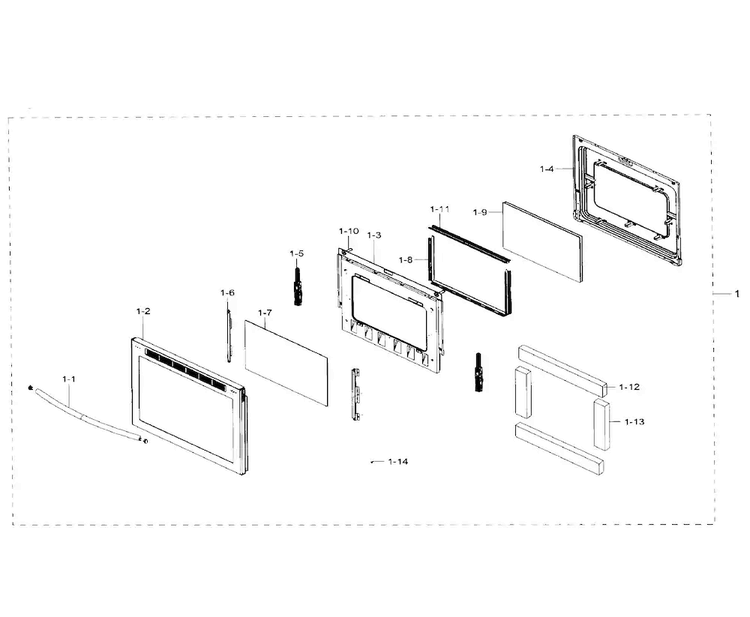 Door Diagram and Parts List for NE59J7630SG AA-0001 Samsung Range