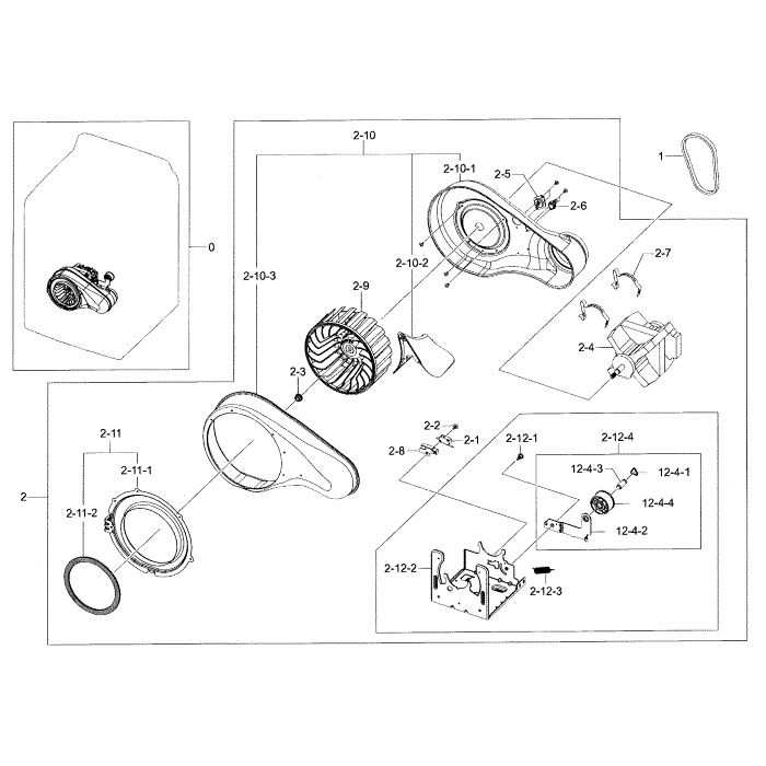 Motor Duct Diagram and Parts List for DV52J8700EW A2-00 Samsung Dryer