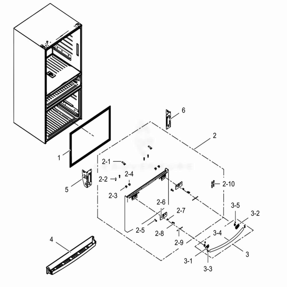Freezer-Door Diagram and Parts List for RF28JBEDBSR (AA)(0007) Samsung Refrigerator