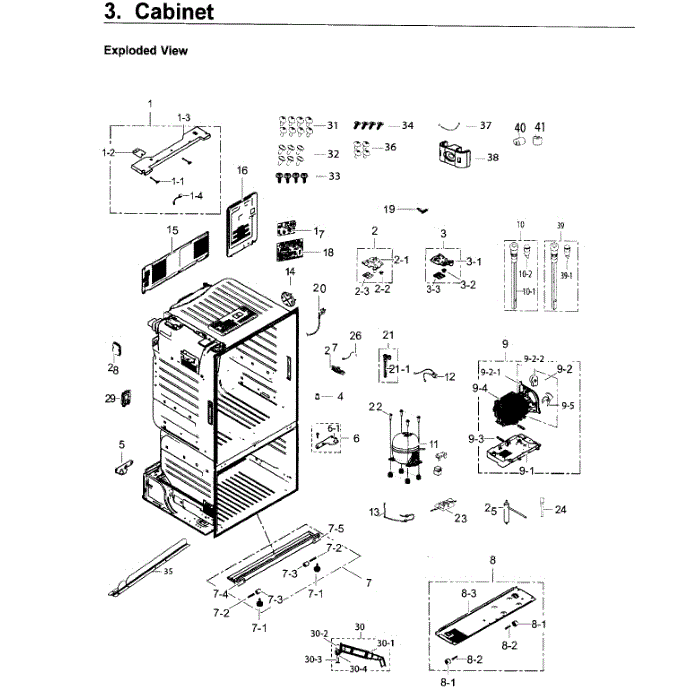 Cabinet Diagram and Parts List for RF263TEAEWW AA-03 Samsung Refrigerator