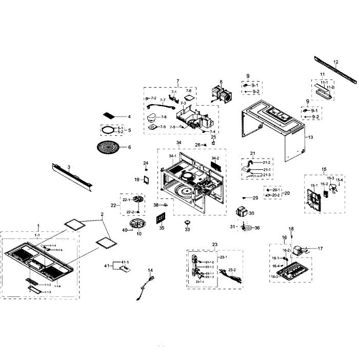 Main Section Diagram and Parts List for ME17H703SHW AA-01 Samsung Microwave Oven Combo
