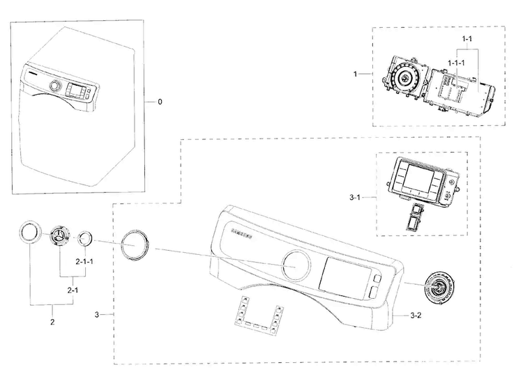 Control Panel Diagram and Parts List for DV42H5200GF A3-0000 Samsung Dryer